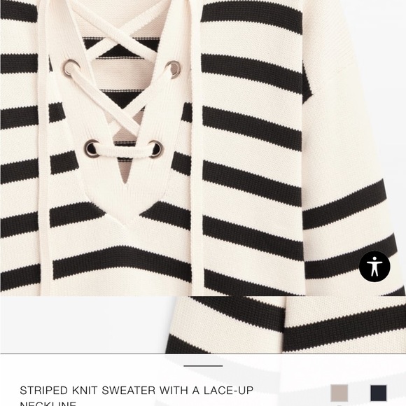 NWT Zara Striped Sweater with Lace Up Neckline - Picture 3 of 9